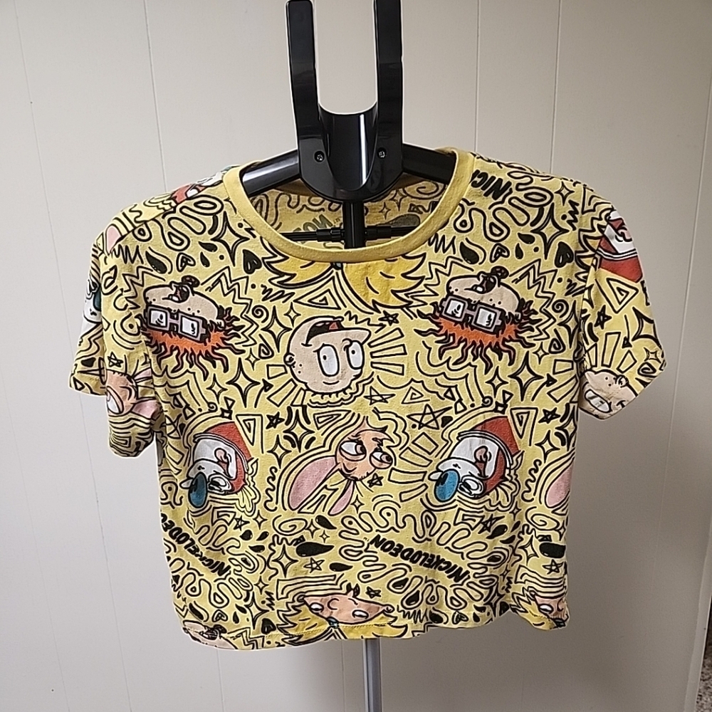 Nickelodeon 90's‎ Y2K Yellow Character T Shirt Rugrats Hey Arnold Size Small